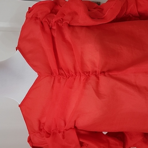 H&M Size 8 Bright Red Georgette V-Neck Blouse Ruching Detail, Excellent Cond. - Picture 2 of 12